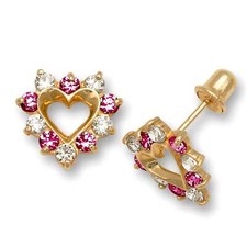 14K Yellow Gold Heart Shape CZ Earrings for Women