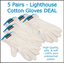 Coin Handling Lighthouse Gloves 100% Cotton PROOF UNC Safe 5 Quality Pairs Deal