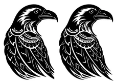 Tribal Raven Crow Rendering Two 7" Black Vinyl Decals Car Window Laptop Tablet