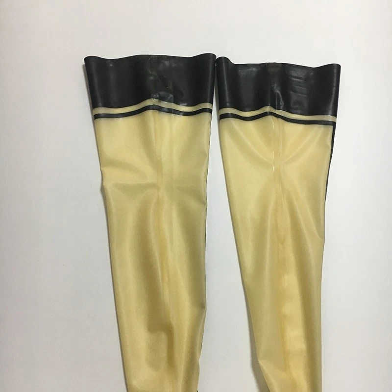 Medias de látex transparentes con ribete negro goma pierna larga calcetines ropa de club nocturno Foto 4 de 4