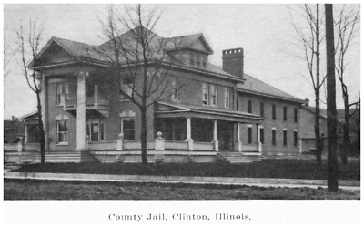 Clinton Illinois County Jail, Unpaved Street Reprint Postcard  #86706