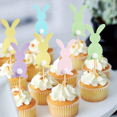 5/10pcs Cute colorful Rabbit Cupcake Toppers Happy Easter Bunny Cake Topper Kids - Picture 2 of 8