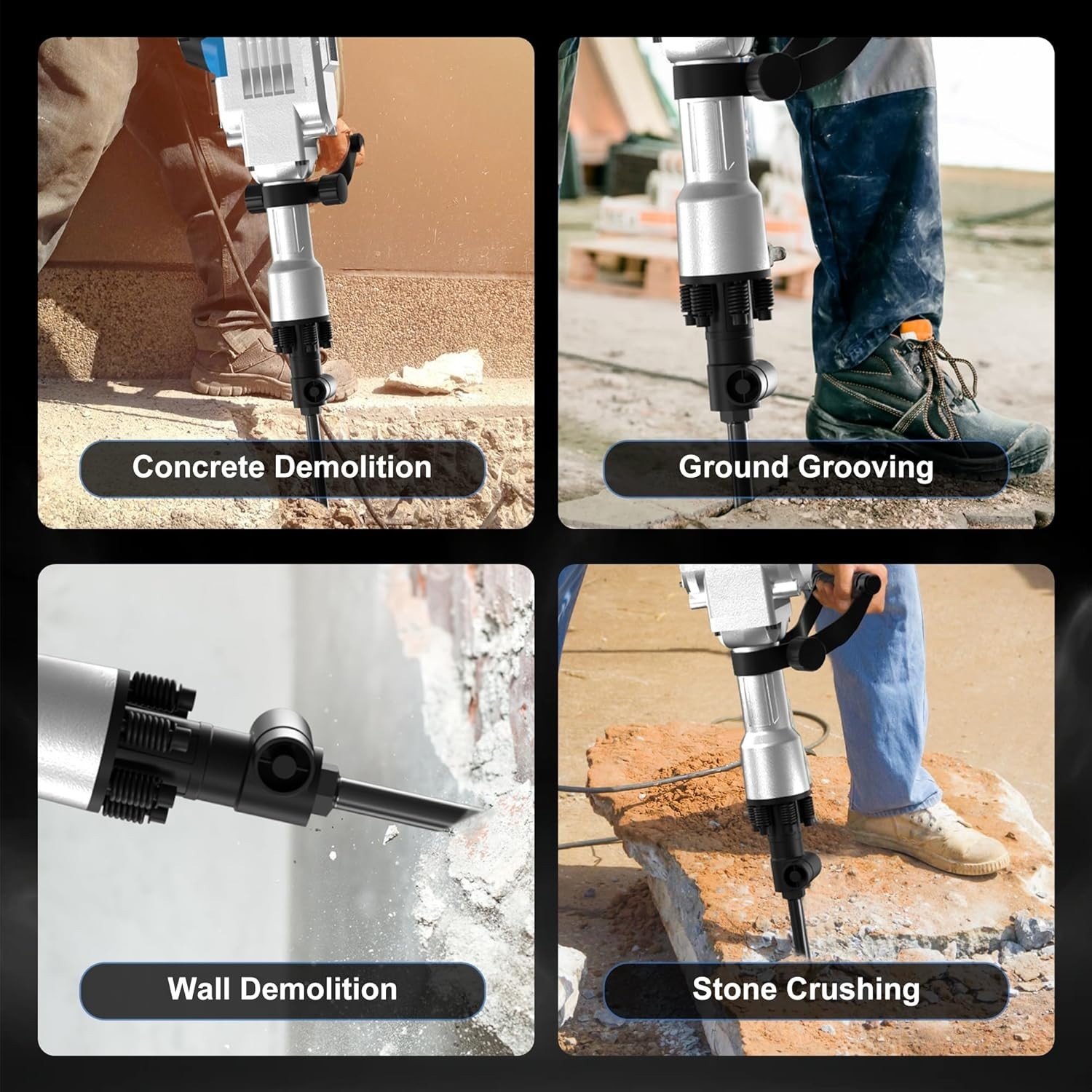 AZZUNO 3600W Demolition Jack Hammer Electric Concrete Breaker 2 Chisel Bits