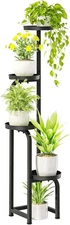 Bamworld Tall Plant Stand Indoor Outdoor, Corner Metal Flower Pot Matte Black 