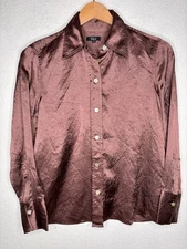 Rails Andrea Textured Satin Button-Up Shirt Nutmeg Brown Size XS