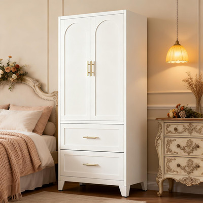 71'' Metal Armoire Wardrobe Cabinet with Hanging Rod, Wardrobe Closet with 2 Door