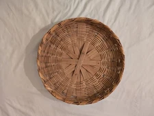 Vintage Woven Wicker Basket Round Shallow Farmhouse Rustic Decor Storage 13 in 
