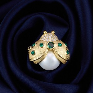 Authentic Retro Bee Ladybug Spider 18k Gold Plated Freshwater Pearl Brooch Insect Jewelry