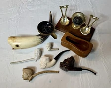 Pipe, Pipe Stands And Horn Ashtray