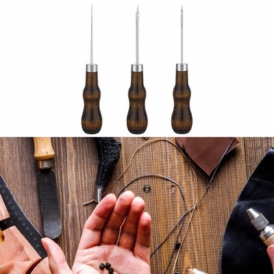 3 Pieces Sewing Awl Multifunctional Supplies Comfortable Grip with Wood Handle