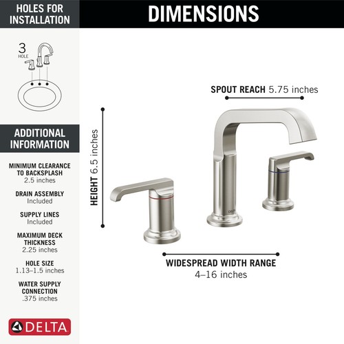 Delta 35589-DST Tetra 1.2 GPM Widespread Bathroom Faucet - Black - Bild 2 von 8