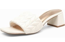 Square Toe Mules Sandals - 2 Inch Chunky Block Heel Beige 9.5