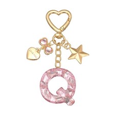 Cute Initial Letter Keychain, Letter Q Keychains for Women Girls Bling Pink