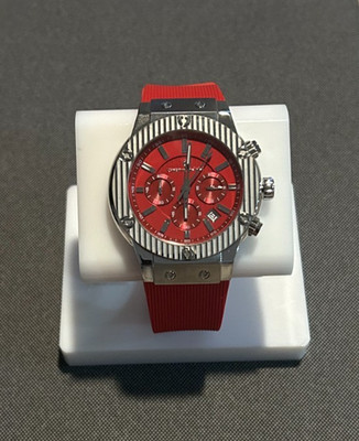 Christian Van Sant Men's Chronograph Wristwatch Red Dial Silver Case Box Papers