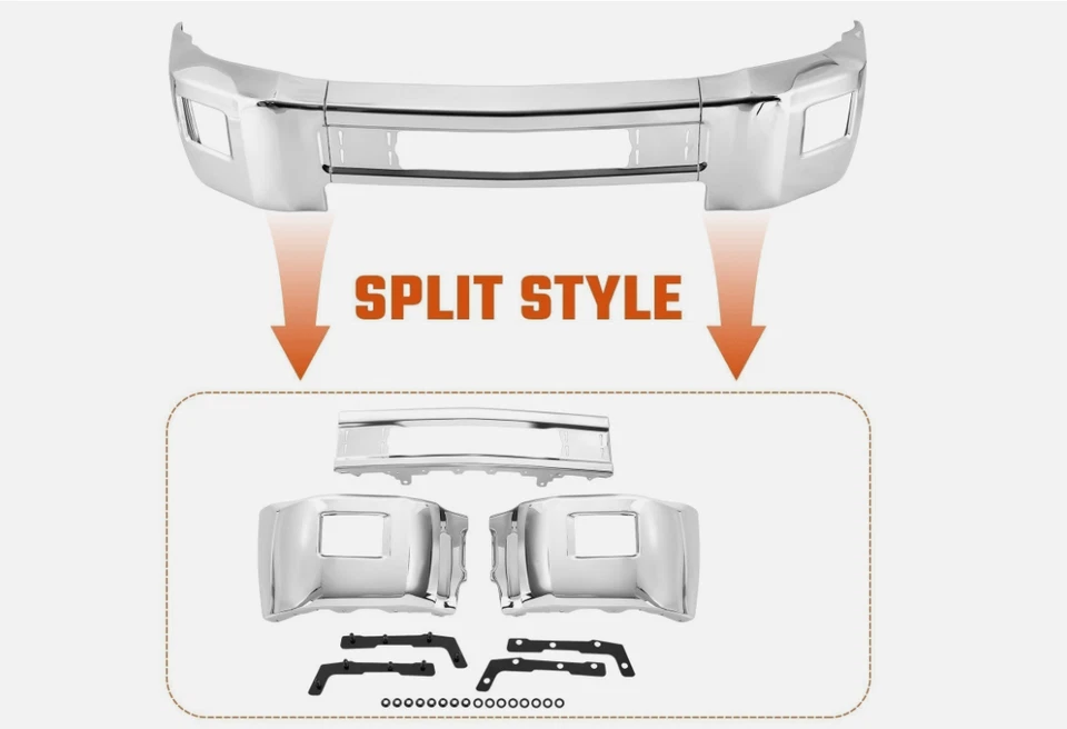 Front Bumper For 2015-2019 Chevy Silverado 2500 HD Chrome With Fog Light Holes - Image 3 of 4