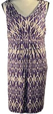 ANN TAYLOR LOFT Purple Print Sleeveless V Neck Pullover Dress Women’s Size L