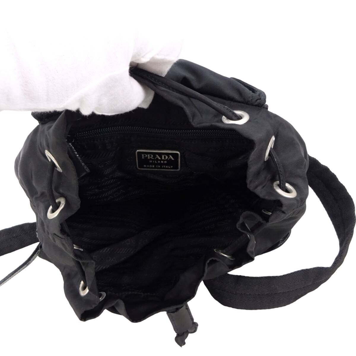 PRADA Small Backpack Triangle Logo Black Nylon Leather Silver Backpack Daypack thumbnail 6