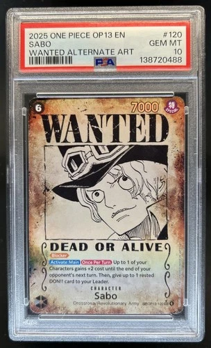 2025 One Piece Sabo Secret Rare Wanted Alt Art Alternative #OP13-120 PSA 10