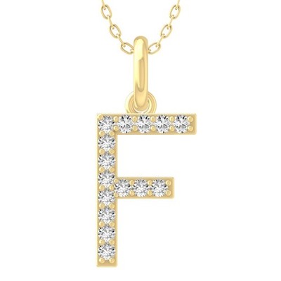 10K Gelbgold 0,1 kt im Labor gezüchteter Diamant F Buchstabe Anhänger 18'' Silber Kabel Kette