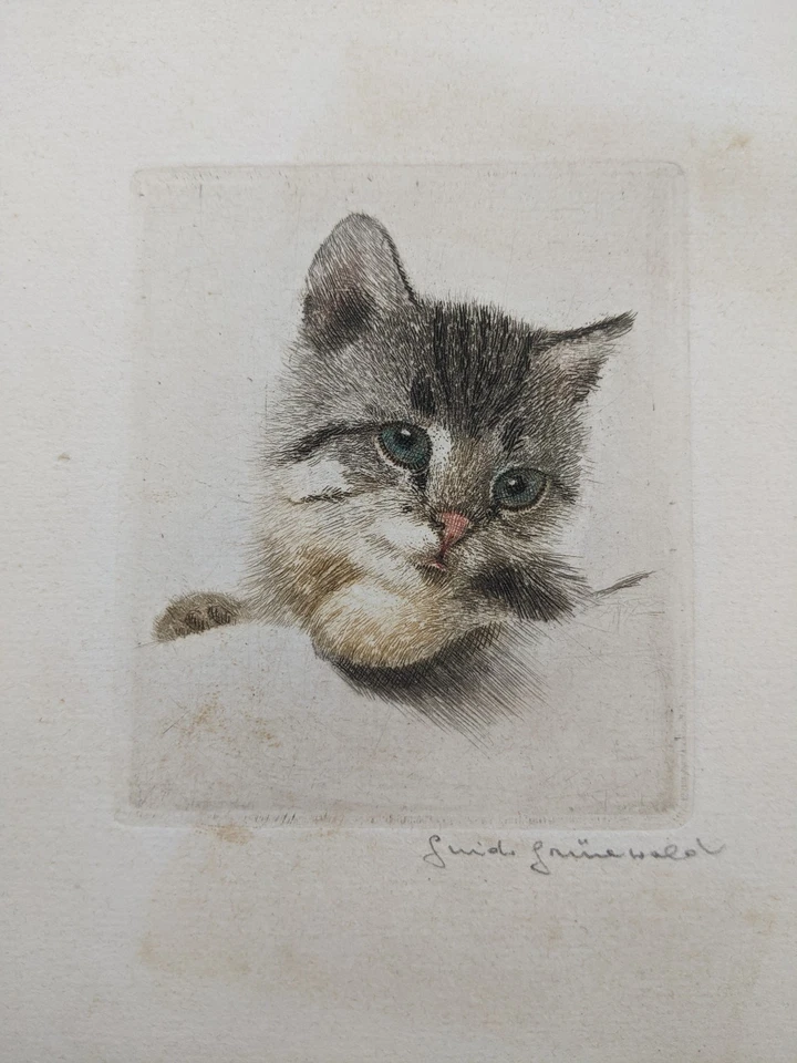 复古罕见 Guido Gruenwald 1881 - 1935 年“两只猫套装” - 雕刻 — 第 3/4 张图片