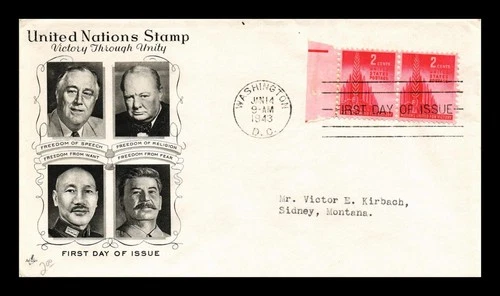 US COVER ARTCRAFT FIRST DAY OF ISSUE NATIONS UNITED FOR VICTORY