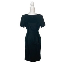 Vintage Talbots Green Velvet Size 8 Short Sleeve Pleated Holiday Sheath Dress