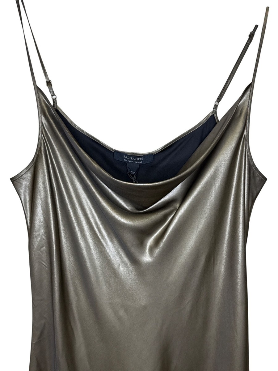 AllSaints Hadley Metallic Satin Slipdress in Metallic Gold at Nordstrom, Size 10 Us