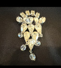 Vintage Emerald Marquise Pear Crystals Six Dangling Crystals Brooch Clasp Broken — photo 4