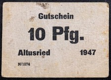 ALTUSRIED 1947  Hans Kreuzer  10 Pfennig cardboard Post-WWII German Notgeld