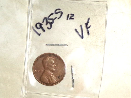 1935-S  CIRCULATED LINCOLN WHEAT-BACK PENNY - GRADES "VERY FINE"