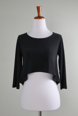 #ad SYMPLI $109 Slinky Stretch Solid Black Cropped Hi Lo 3 4 Sleeve Top Size 4 $34.99