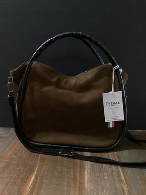 New Cheval Firenze brown Suede w/black Leather Hobo crossbody hand Bag Italy