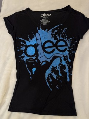 Glee TV Show Black Graphic T-Shirt Blue Splatter  Women / Junior S 2011 FOX