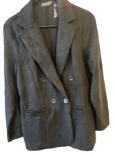 New Women  s Double Breasted Blazer Faux Suede M Black Office Professional Classy
