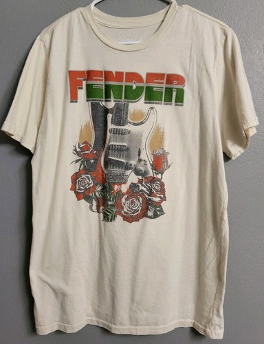 Fender rot grün Gitarre Rosen Grafik kurzärmliges Retro T-Shirt beige Large