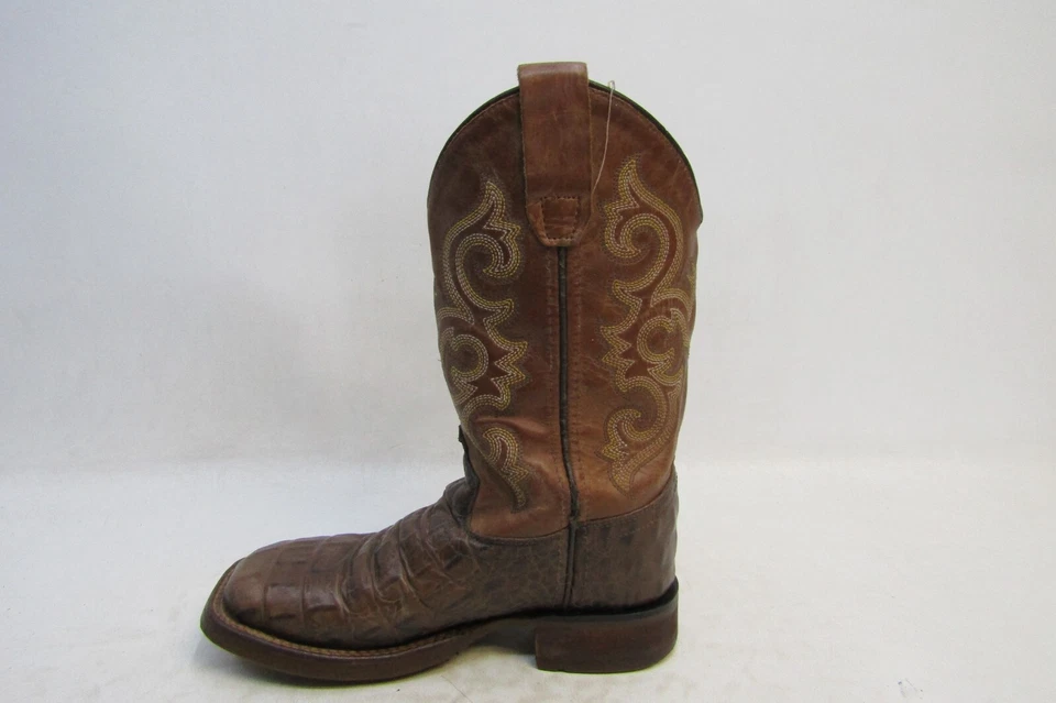 Old West Youth Sz 12.5 D Brown Alligator Print Leather Cowboy Boots - Image 2 of 4