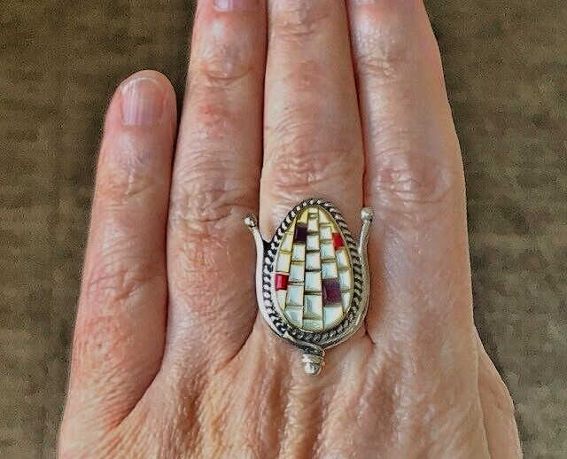 Cherokee Corn Husk maize Ring large Gemstone Ster… - image 11