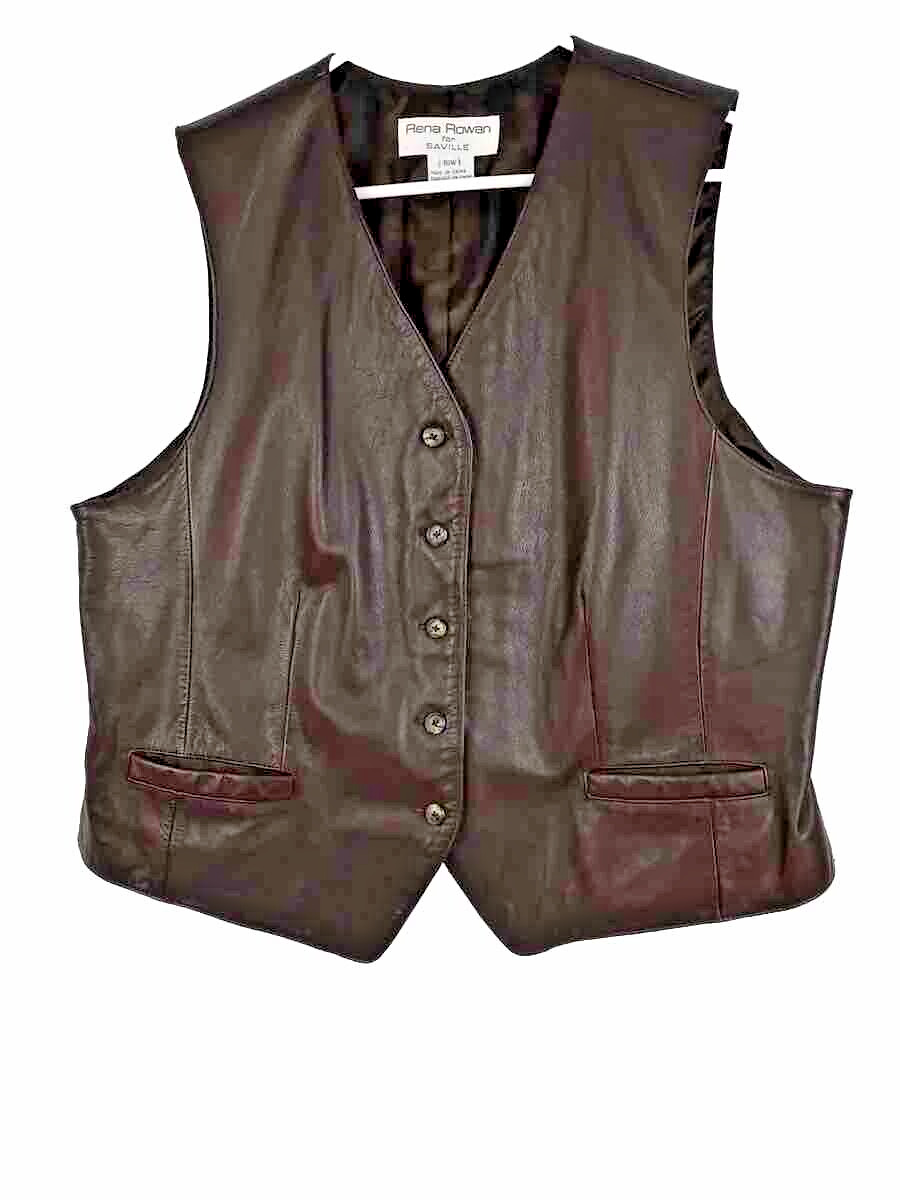 Leather Vest Brown Womens Rena Rowan for Saville 16W EUC Vtg Supple Quality