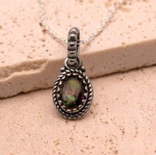 925 Sterling Silver Mystic Topaz Gemstone Ladies Vintage Pendant Necklace Gift