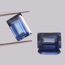 Natural Ceylon Blue Sapphire Emerald Cut Loose Gemstone Matched Pair 12 x 8 MM