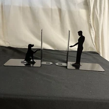 Dog Giving Owner His Paw Black Metal Bookends