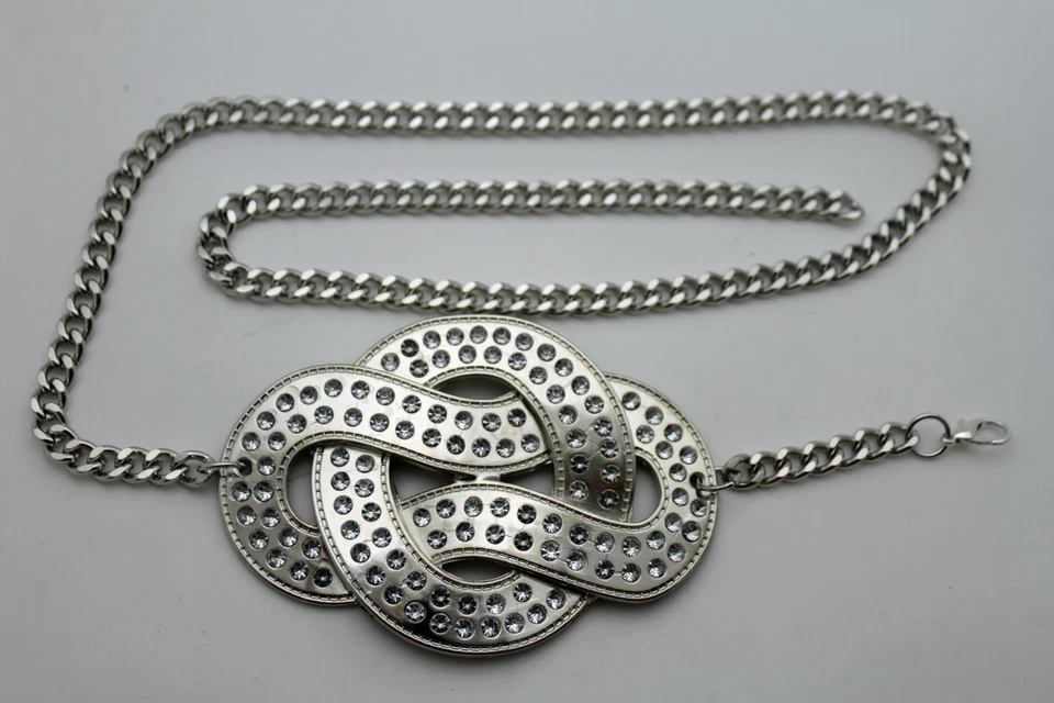 Mujeres Moda Cinturón Cadera Cintura Alta Plateado Metal Cadenas Gran Infinito Hebilla XS S M Foto 3 de 4