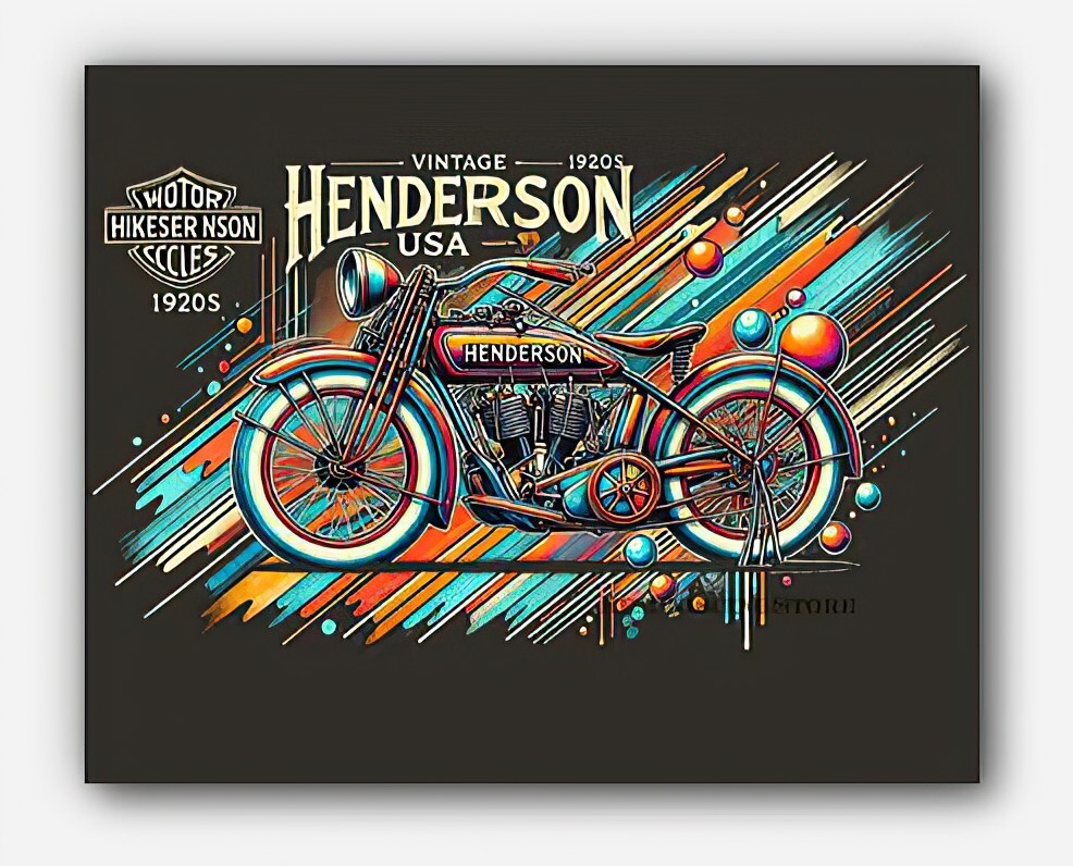 Vintage Henderson (USA) Motorcycle 1920 Picture Art splashes of paint #1 Reprint