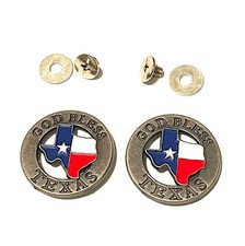 Texas Conchos GOD BLESS TEXAS Set of 2 with metal screws and washers