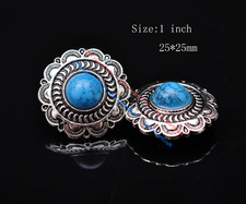10X Bling Silver Turquoise Flower DIY Leathercraft Wallet Belt Handbag Concho 1"