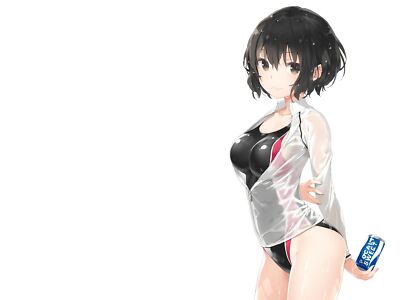 Anime white black hair blue brown eyes thighs wet Playmat Game Mat Desk