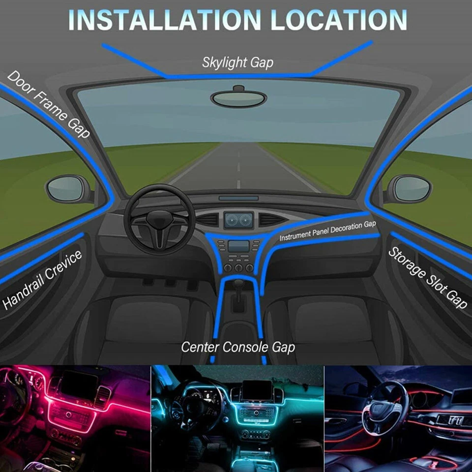 Kits de luz atmosférica lámpara tira de alambre de neón fibra óptica interior coche LED RGB de 8M Foto 3 de 4