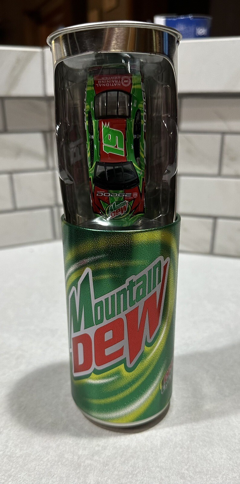 2001 Mountain Dew Can with Diecast Action Dodge Nascar 19 Casey Atwood