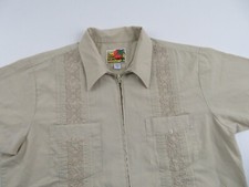 Vtg Guayabera Shirt Mens Medium   Cuban Mexican Embroidered Floral Zip-Up Haband