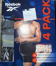 Reebok  4-Pair Mens Boxer Brief Performance Stretch 6" Inseam Polyester  L